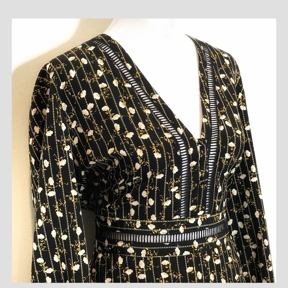 NWT Topshop Black Floral Mini Dress Long Sleeve A-Line Style Cut Out Bodice 10 - Picture 14 of 16